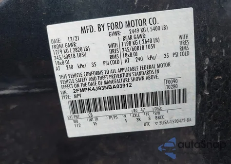 2022 Ford Edge Sel from USA, damaged, VIN 2FMPK4J93NBA03912